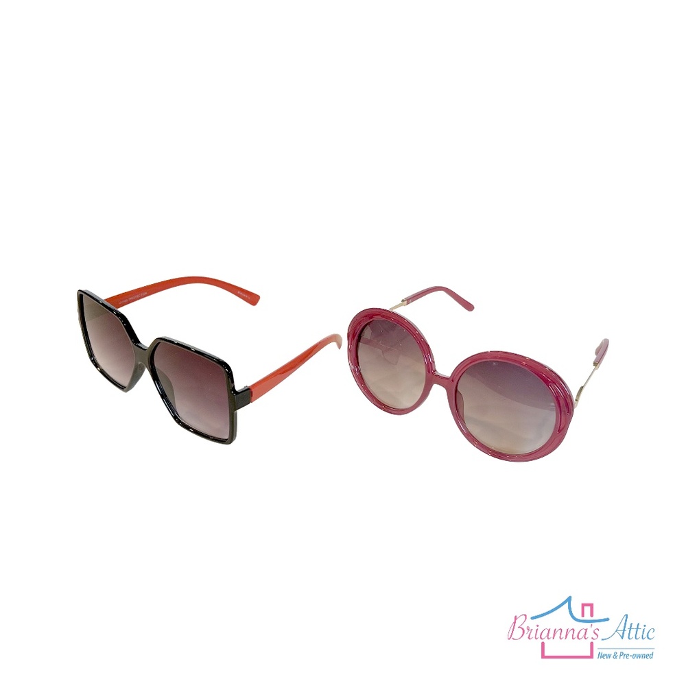 Women's Generic Sunglass Square and Round Black Red and Dark Pink- 2 Piece